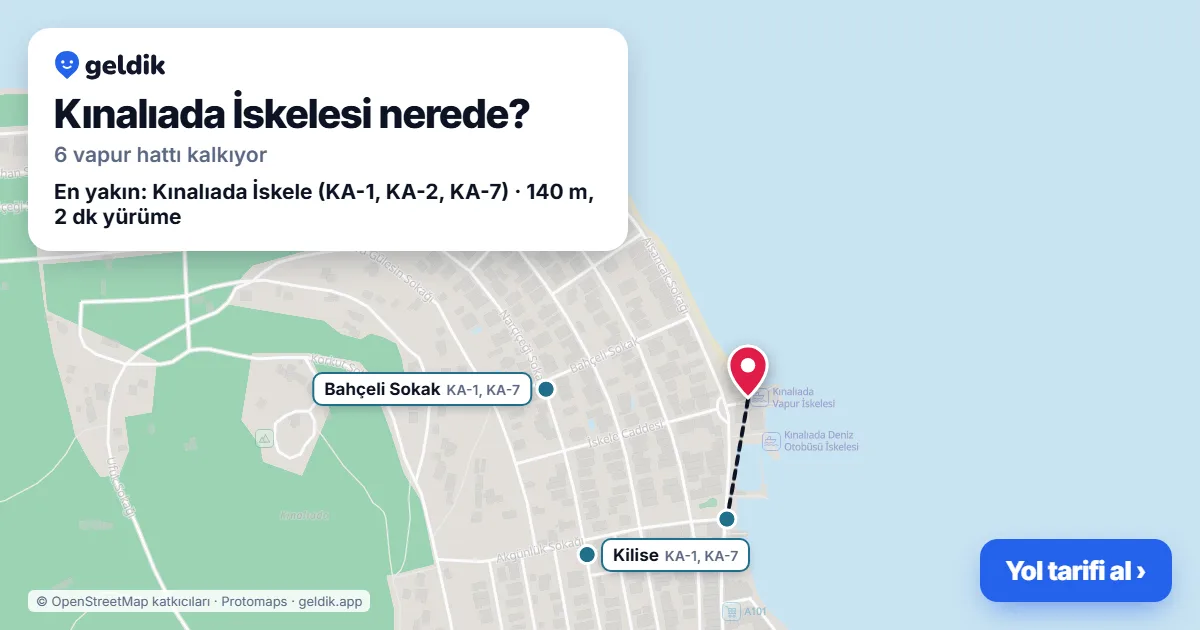 Kınalıada İskelesi haritası: iskelenin yeri