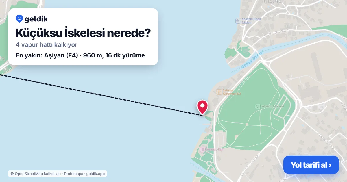 Küçüksu İskelesi haritası: iskelenin yeri ve en yakın istasyonlar (Aşiyan)