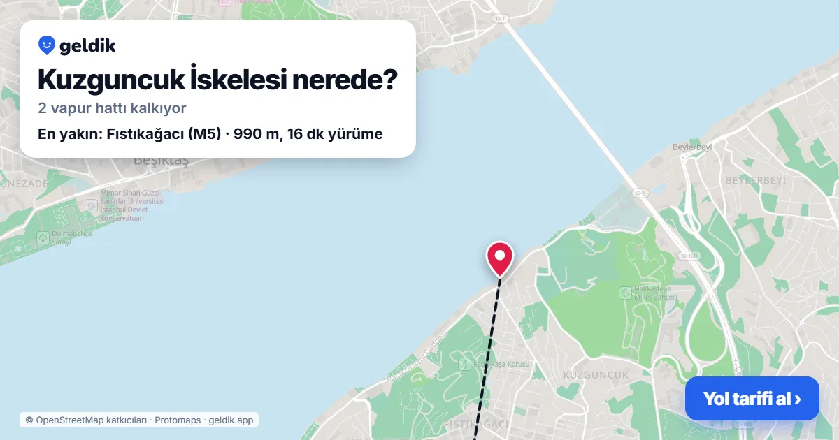 Kuzguncuk İskelesi haritası: iskelenin yeri ve en yakın istasyonlar (Fıstıkağacı)