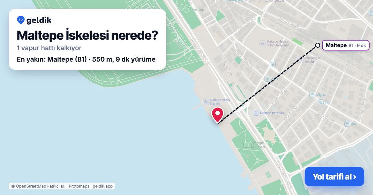 Maltepe İskelesi haritası: iskelenin yeri ve en yakın istasyonlar (Maltepe)