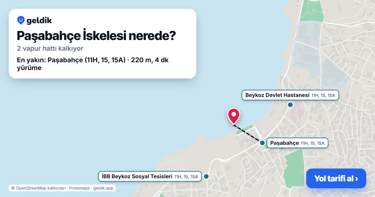 Paşabahçe İskelesi haritası: iskelenin yeri