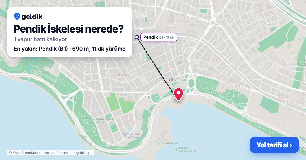 Pendik İskelesi haritası: iskelenin yeri ve en yakın istasyonlar (Pendik)