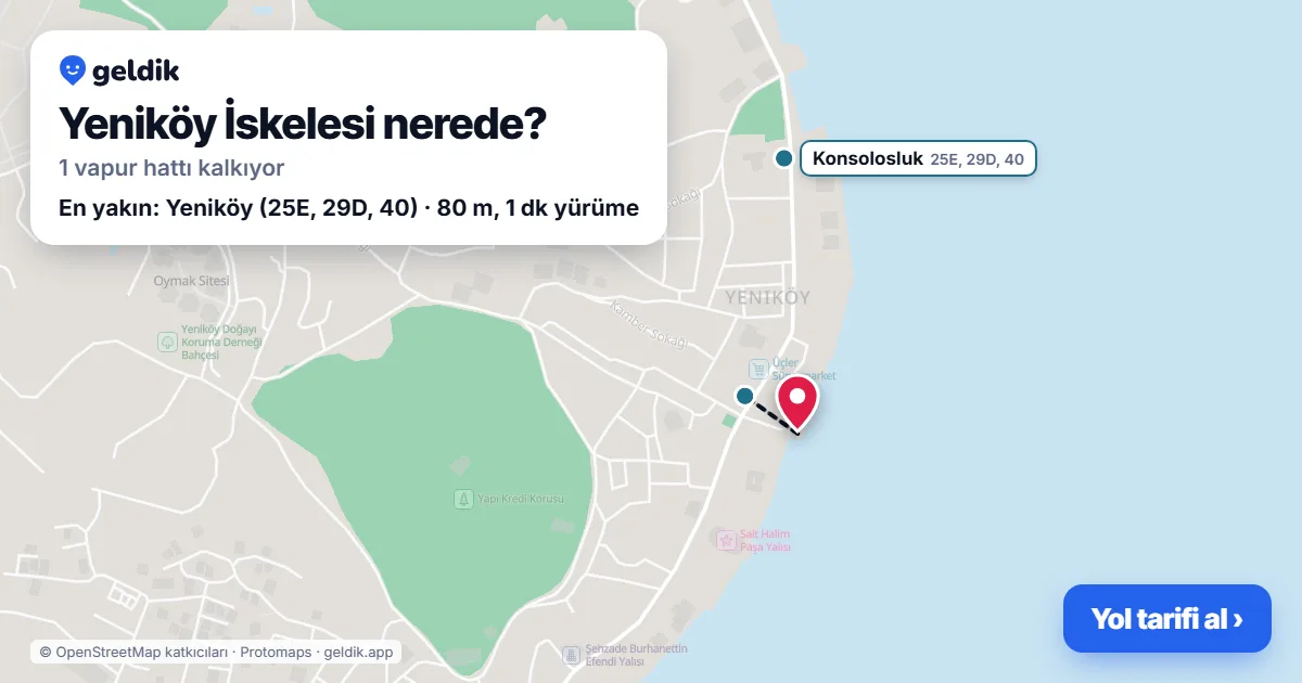 Yeniköy İskelesi haritası: iskelenin yeri