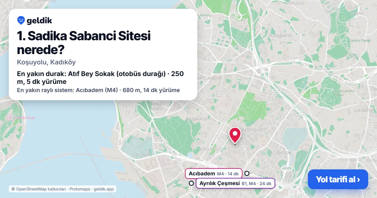 1. Sadika Sabanci Sitesi nerede: haritada konumu ve en yakın duraklar, yürüme süreleriyle