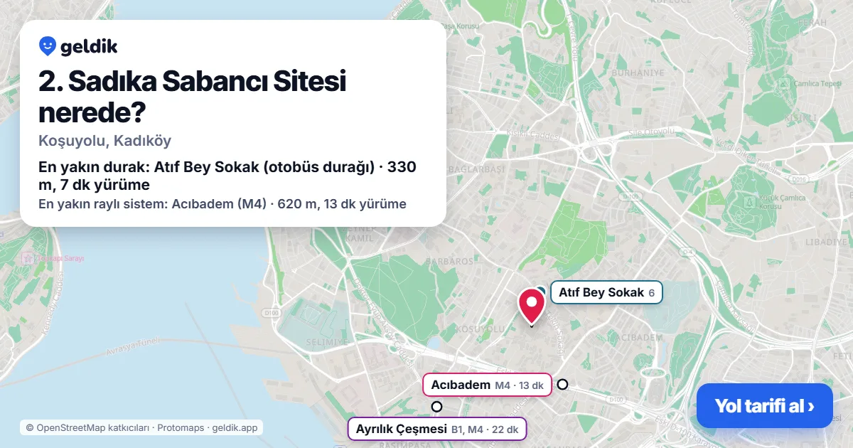 2. Sadıka Sabancı Sitesi nerede: haritada konumu ve en yakın duraklar, yürüme süreleriyle