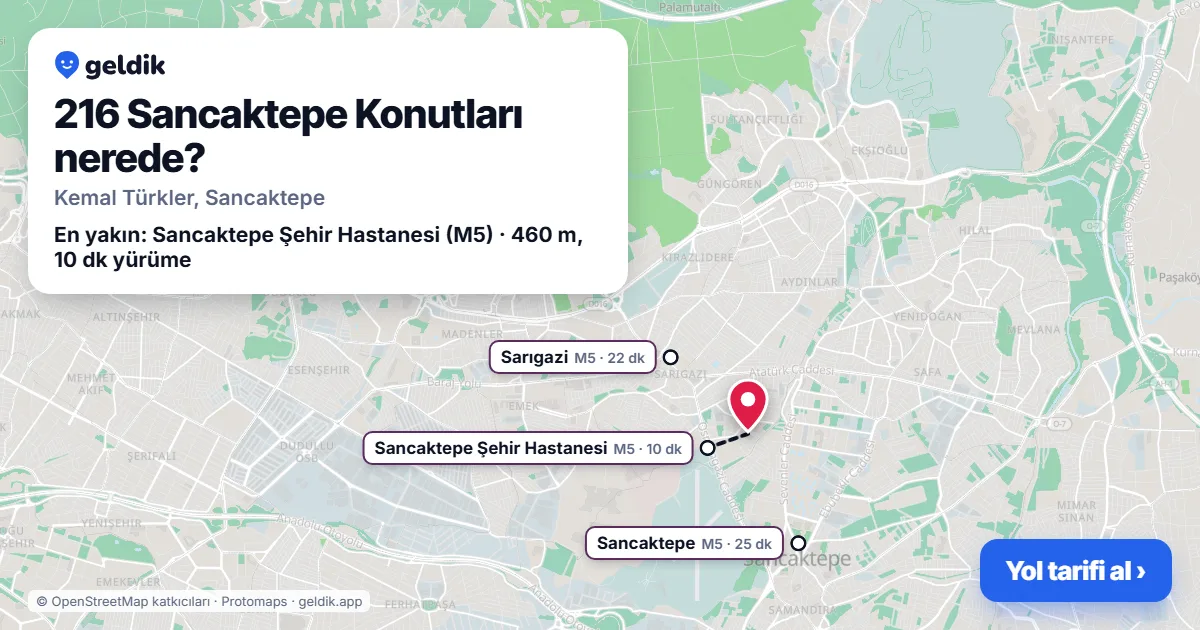 216 Sancaktepe Konutları nerede: haritada konumu ve en yakın duraklar, yürüme süreleriyle