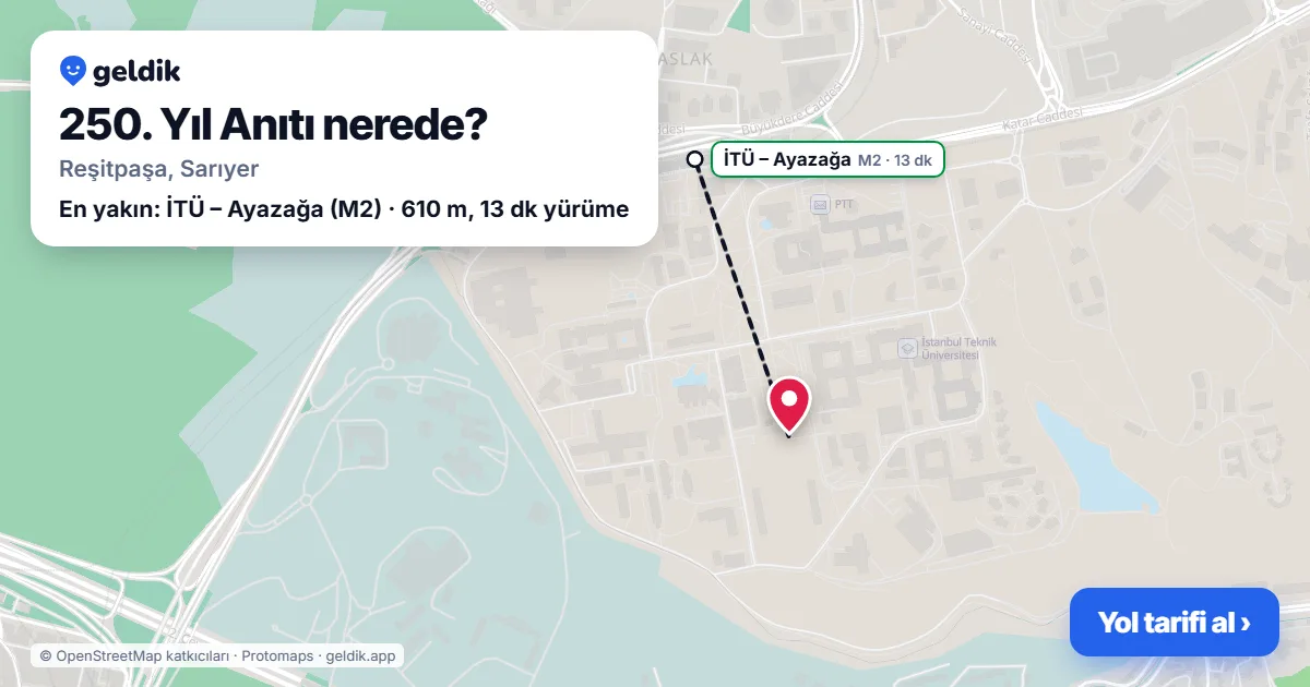 Where is 250. Yıl Anıtı: map with its location and the nearest stops, with walking times