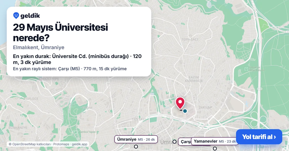 29 Mayıs Üniversitesi nerede: haritada konumu ve en yakın duraklar, yürüme süreleriyle