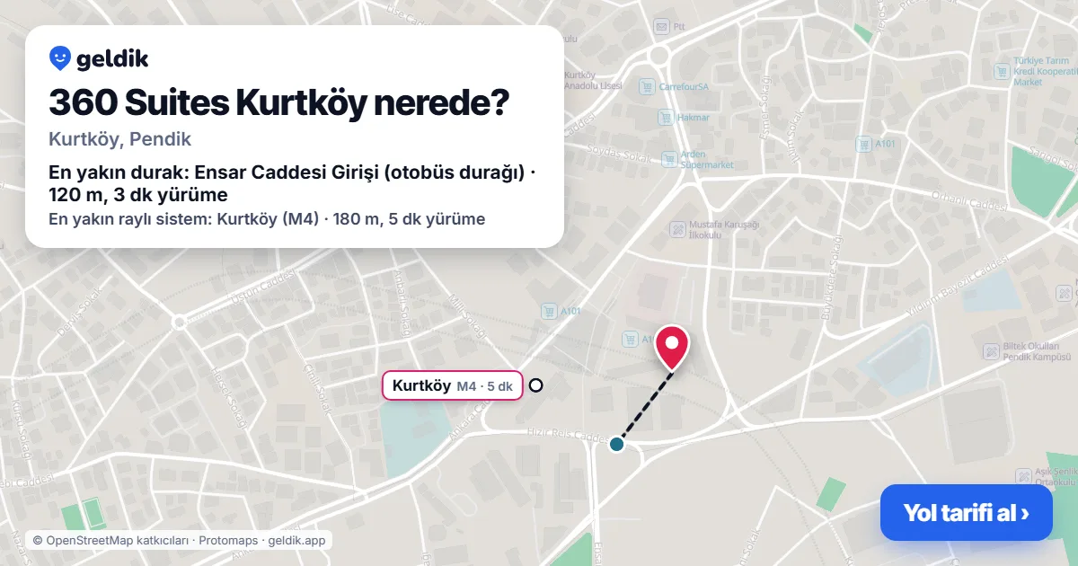360 Suites Kurtköy nerede: haritada konumu ve en yakın duraklar, yürüme süreleriyle