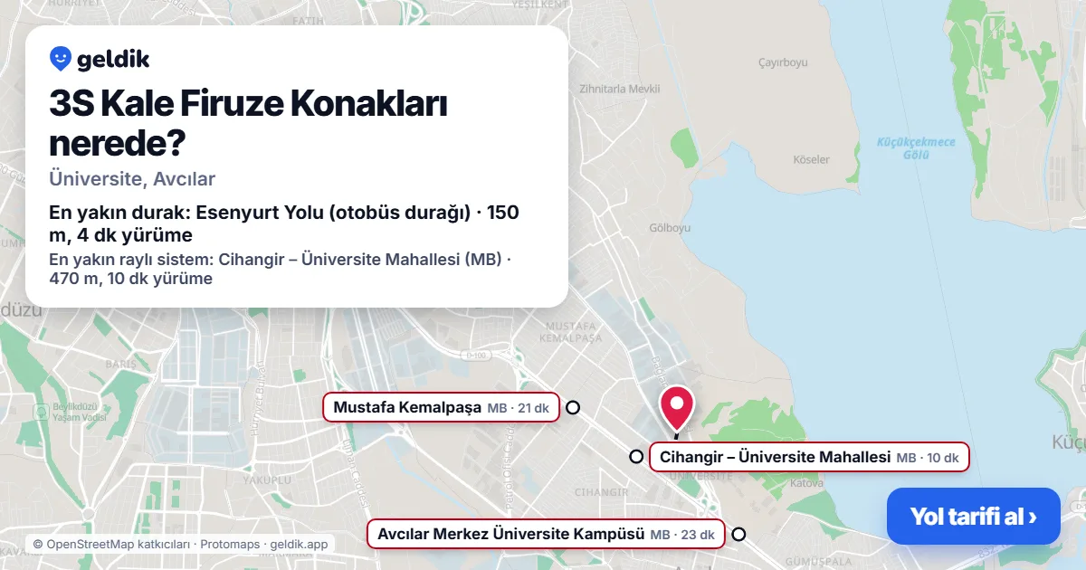 3S Kale Firuze Konakları nerede: haritada konumu ve en yakın duraklar, yürüme süreleriyle