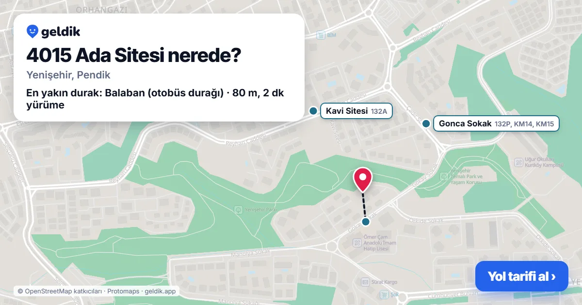 4015 Ada Sitesi nerede: haritada konumu ve en yakın duraklar, yürüme süreleriyle