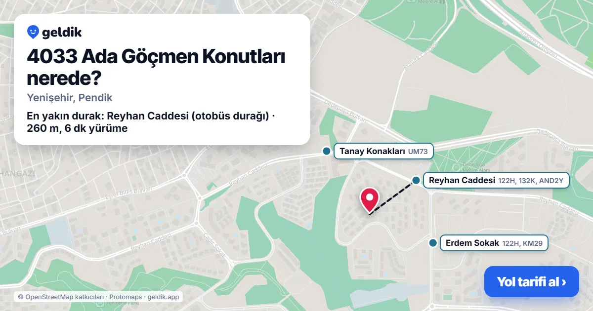 Where is 4033 Ada Göçmen Konutları: map with its location and the nearest stops, with walking times