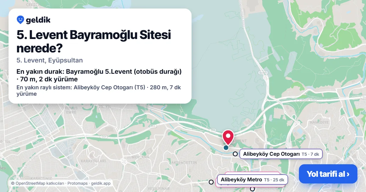 Where is 5. Levent Bayramoğlu Sitesi: map with its location and the nearest stops, with walking times