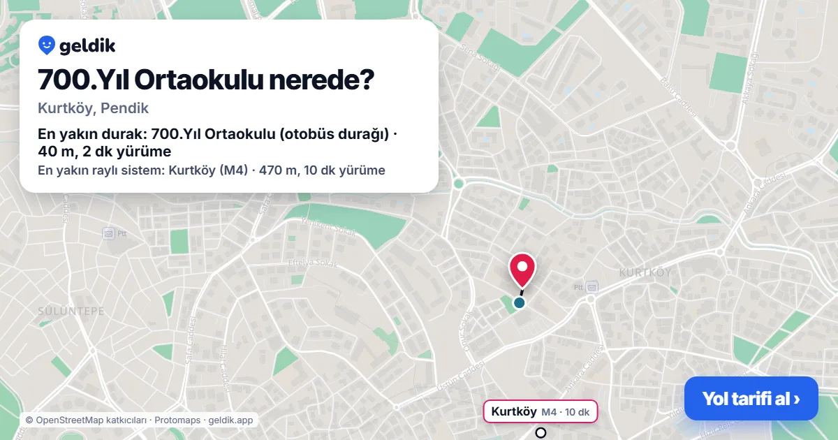 Where is 700.Yıl Ortaokulu: map with its location and the nearest stops, with walking times