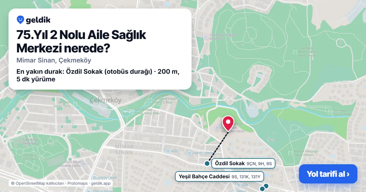75.Yıl 2 Nolu Aile Sağlık Merkezi nerede: haritada konumu ve en yakın duraklar, yürüme süreleriyle