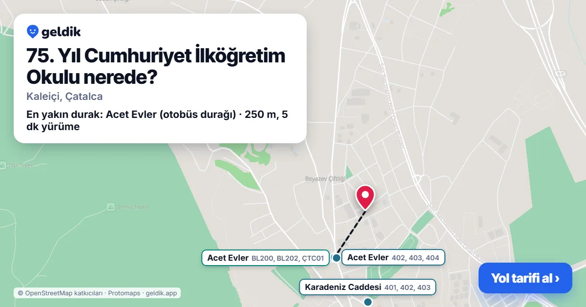 75. Yıl Cumhuriyet İlköğretim Okulu nerede: haritada konumu ve en yakın duraklar, yürüme süreleriyle