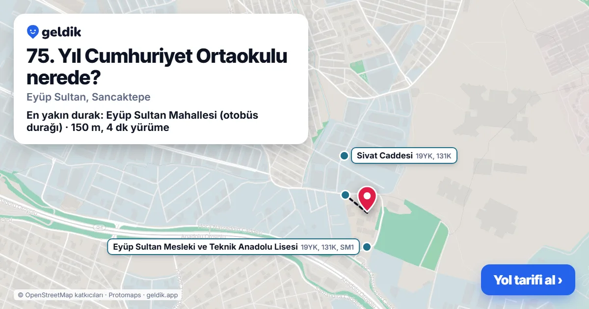 75. Yıl Cumhuriyet Ortaokulu nerede: haritada konumu ve en yakın duraklar, yürüme süreleriyle