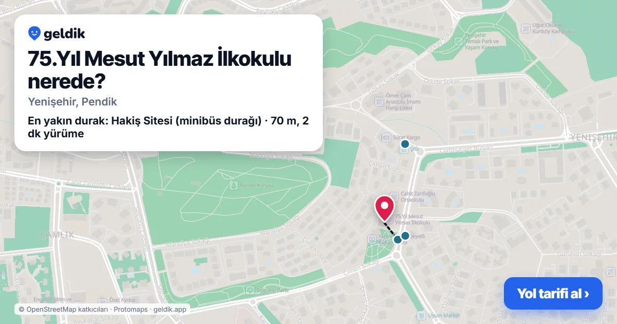 75.Yıl Mesut Yılmaz İlkokulu nerede: haritada konumu ve en yakın duraklar, yürüme süreleriyle
