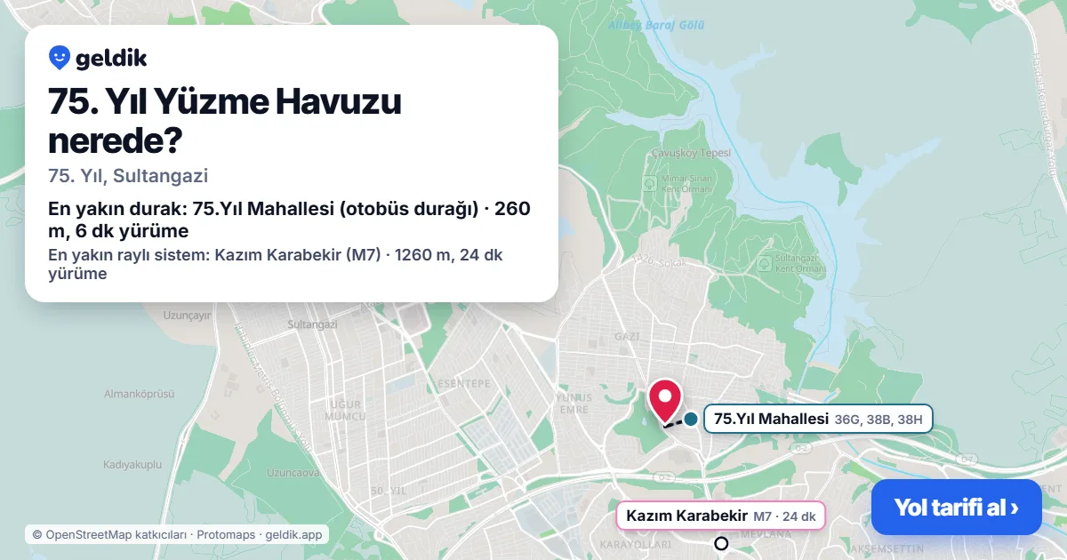 75. Yıl Yüzme Havuzu nerede: haritada konumu ve en yakın duraklar, yürüme süreleriyle