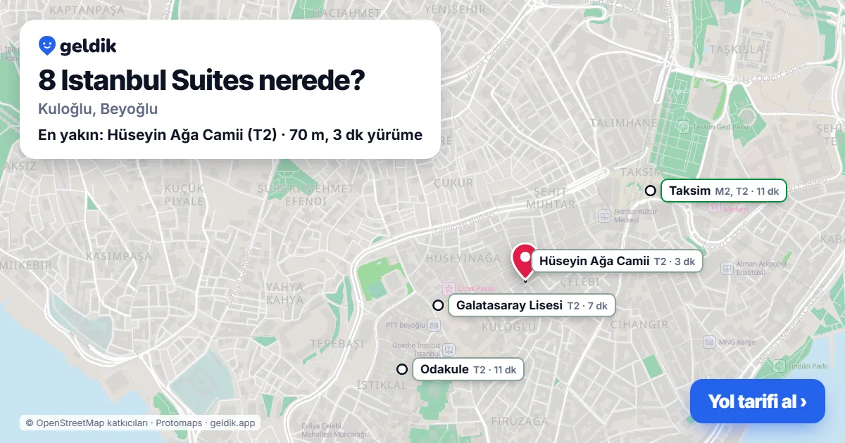 8 Istanbul Suites nerede: haritada konumu ve en yakın duraklar, yürüme süreleriyle