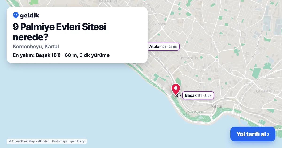 9 Palmiye Evleri Sitesi nerede: haritada konumu ve en yakın duraklar, yürüme süreleriyle