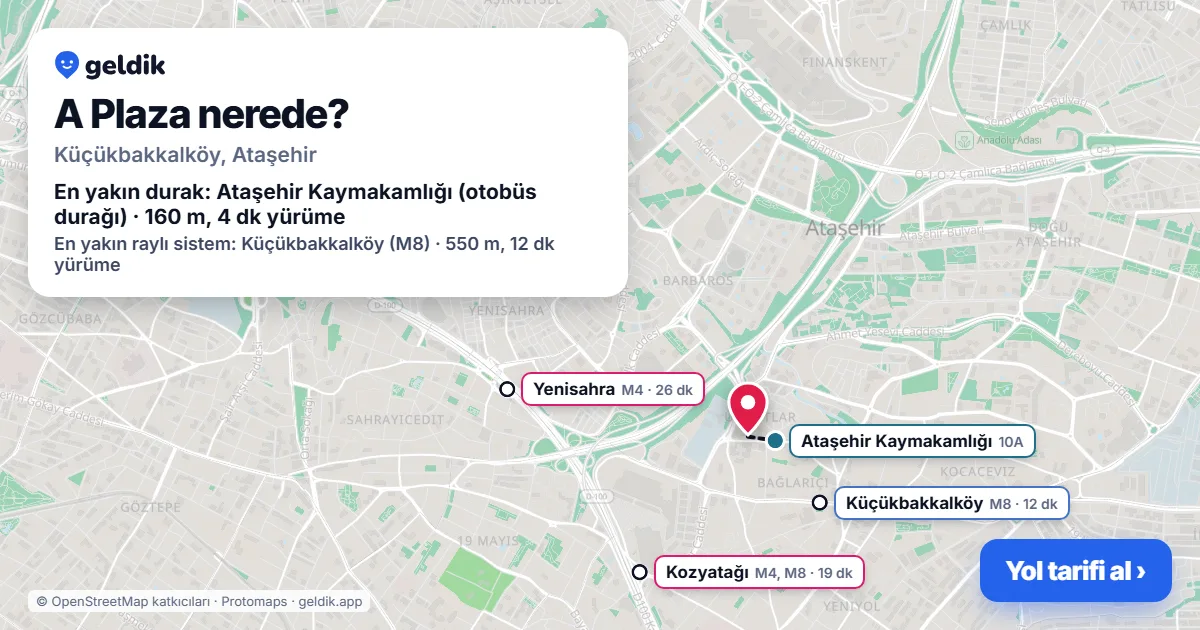 Where is A Plaza: map with its location and the nearest stops, with walking times