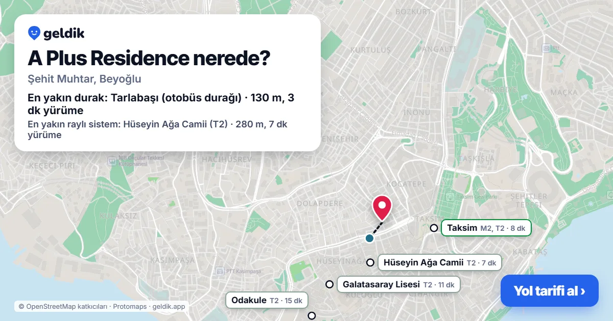 A Plus Residence nerede: haritada konumu ve en yakın duraklar, yürüme süreleriyle