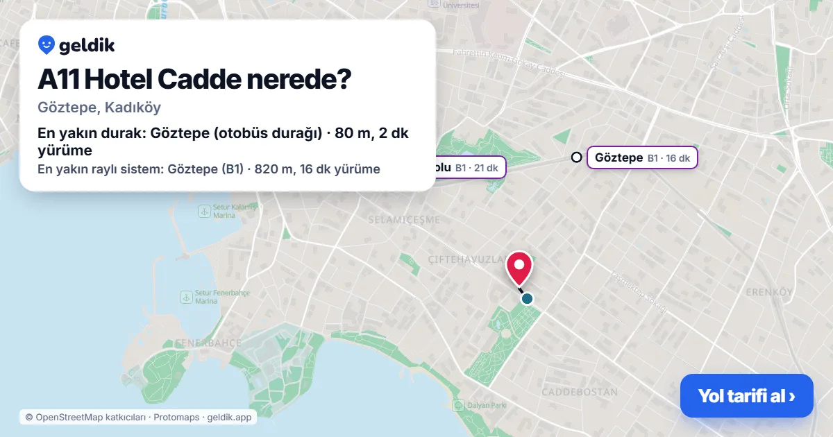 A11 Hotel Cadde nerede: haritada konumu ve en yakın duraklar, yürüme süreleriyle