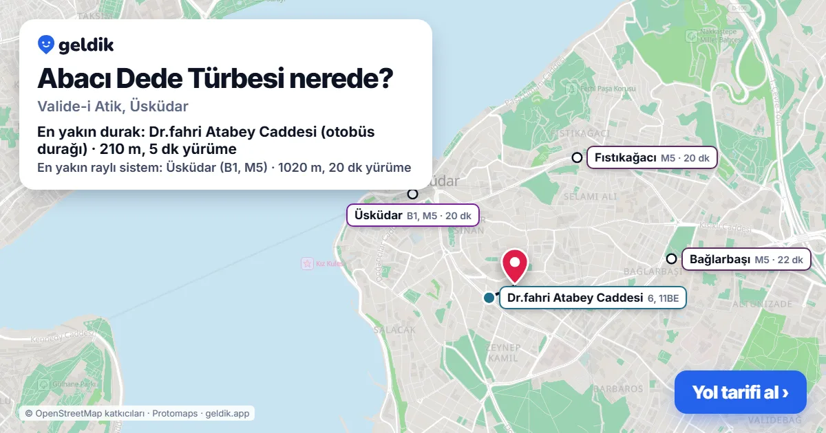 Abacı Dede Türbesi nerede: haritada konumu ve en yakın duraklar, yürüme süreleriyle