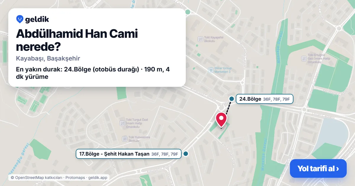 Where is Abdülhamid Han Cami: map with its location and the nearest stops, with walking times