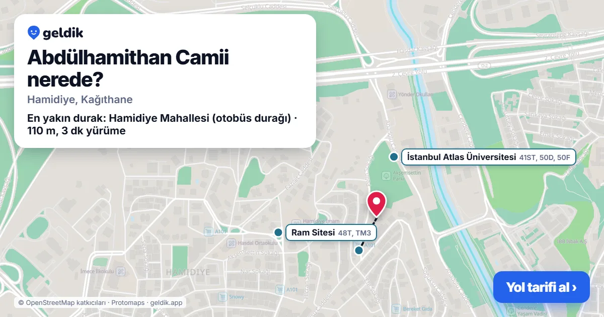 Abdülhamithan Camii nerede: haritada konumu ve en yakın duraklar, yürüme süreleriyle