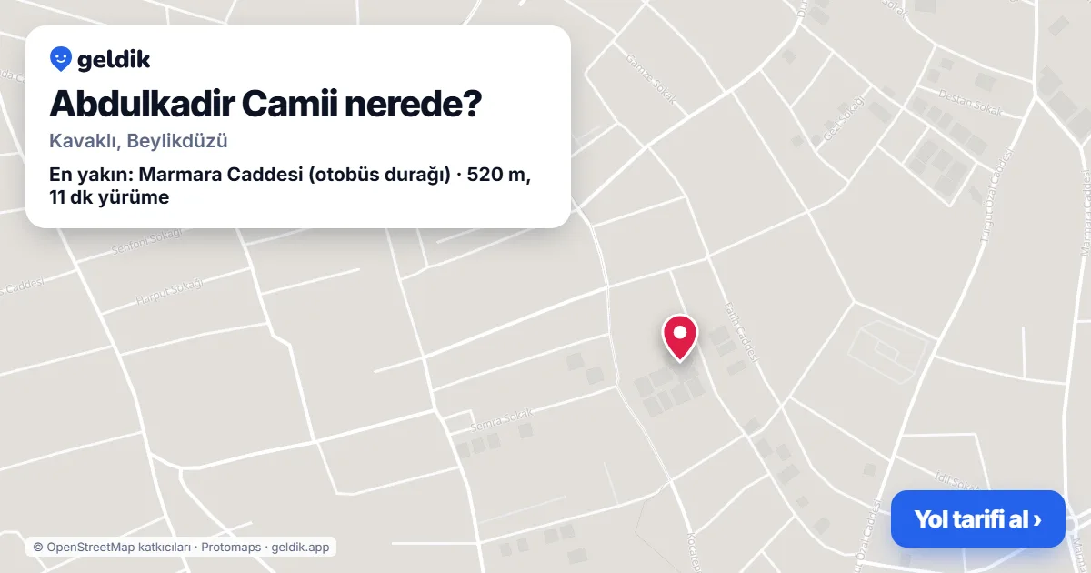 Abdulkadir Camii nerede: haritada konumu ve en yakın duraklar, yürüme süreleriyle