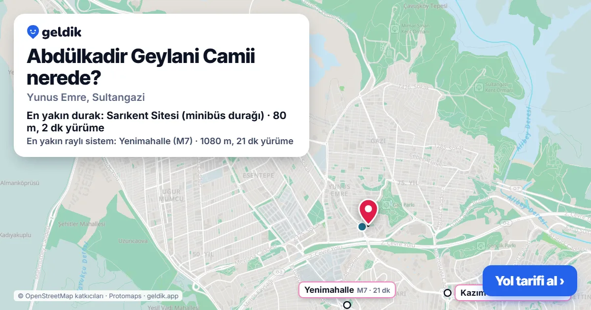 Where is Abdülkadir Geylani Camii: map with its location and the nearest stops, with walking times