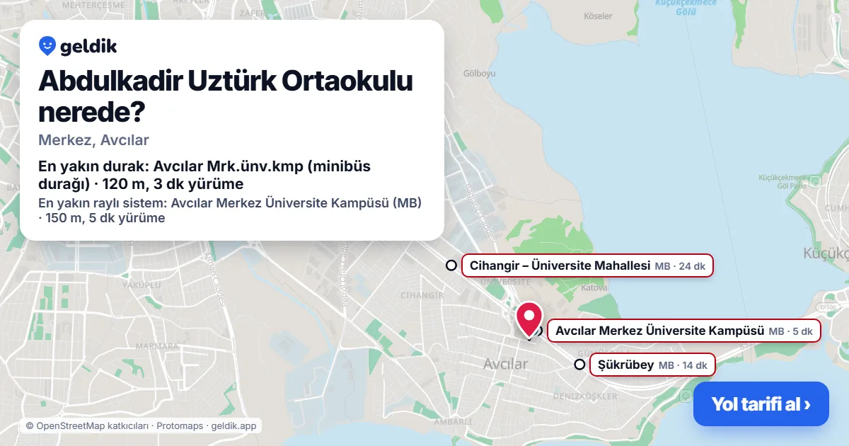 Where is Abdulkadir Uztürk Ortaokulu: map with its location and the nearest stops, with walking times