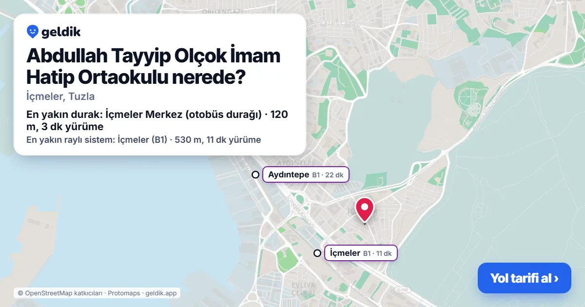 Where is Abdullah Tayyip Olçok İmam Hatip Ortaokulu: map with its location and the nearest stops, with walking times