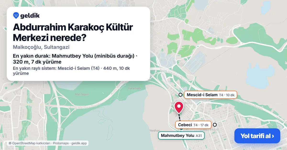 Abdurrahim Karakoç Kültür Merkezi nerede: haritada konumu ve en yakın duraklar, yürüme süreleriyle