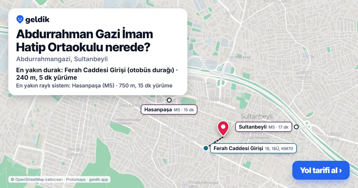 Where is Abdurrahman Gazi İmam Hatip Ortaokulu: map with its location and the nearest stops, with walking times