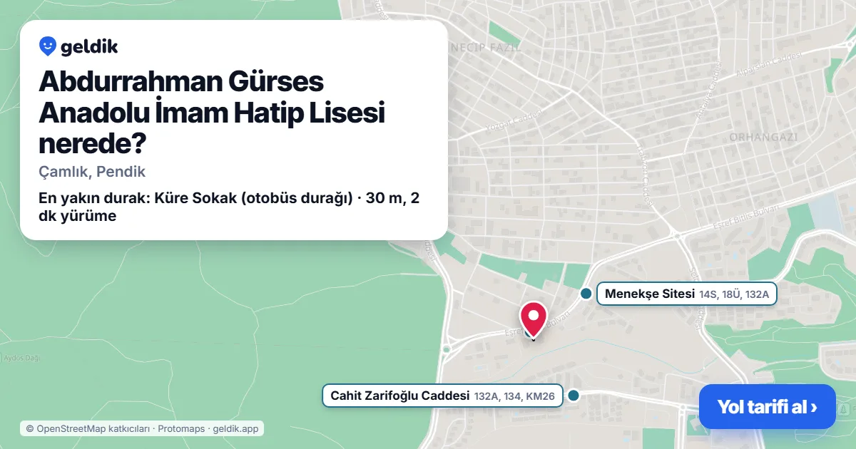 Where is Abdurrahman Gürses Anadolu İmam Hatip Lisesi: map with its location and the nearest stops, with walking times