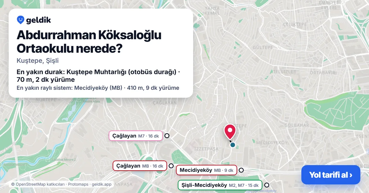 Abdurrahman Köksaloğlu Ortaokulu nerede: haritada konumu ve en yakın duraklar, yürüme süreleriyle