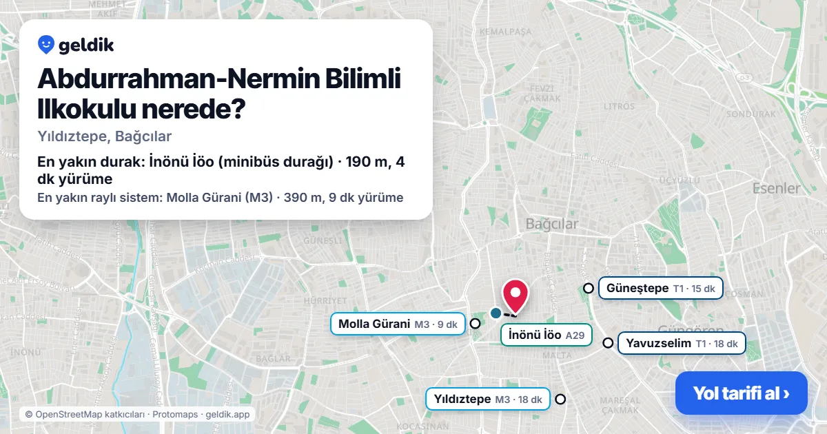 Abdurrahman-Nermin Bilimli Ilkokulu nerede: haritada konumu ve en yakın duraklar, yürüme süreleriyle