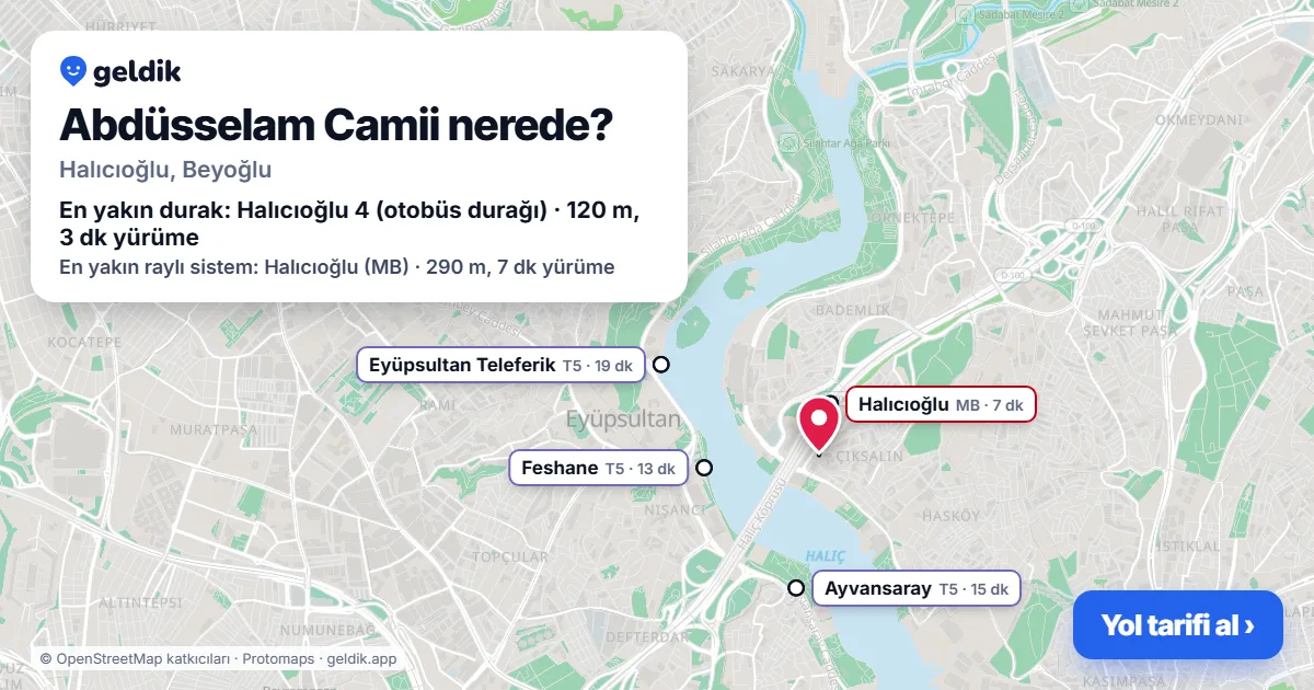 Where is Abdüsselam Camii: map with its location and the nearest stops, with walking times