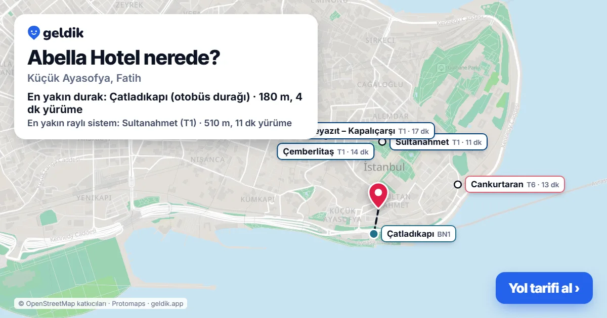 Where is Abella Hotel: map with its location and the nearest stops, with walking times