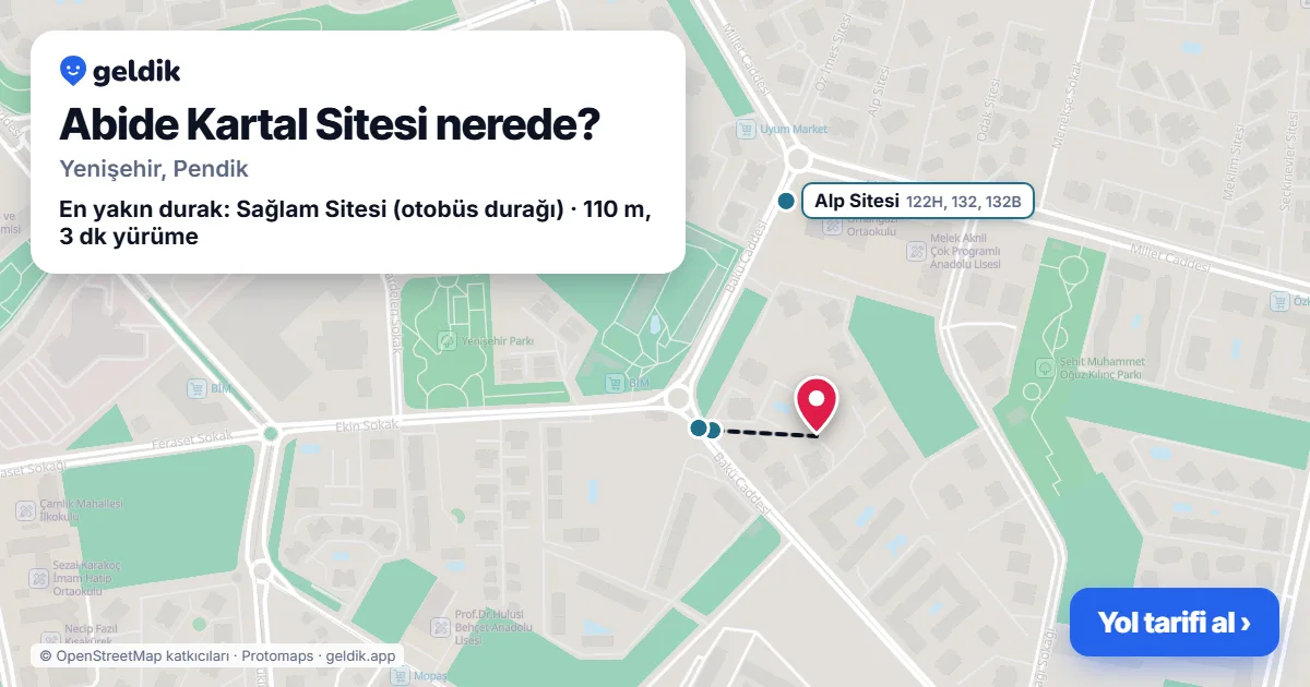 Where is Abide Kartal Sitesi: map with its location and the nearest stops, with walking times