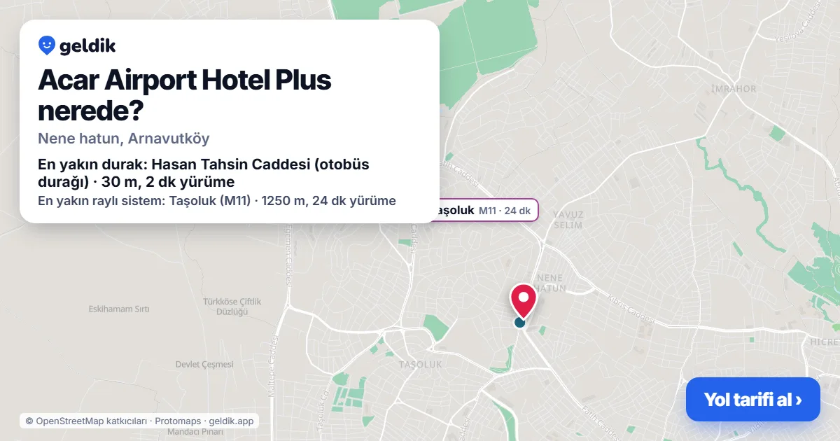 Where is Acar Airport Hotel Plus: map with its location and the nearest stops, with walking times