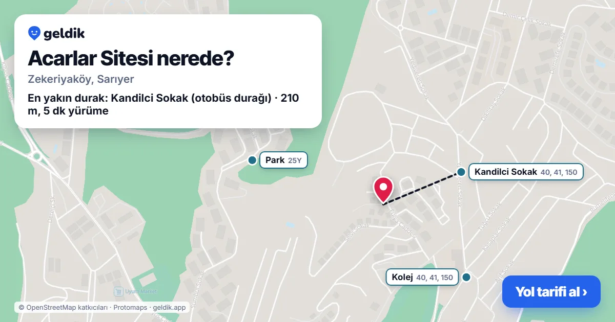 Acarlar Sitesi nerede: haritada konumu ve en yakın duraklar, yürüme süreleriyle