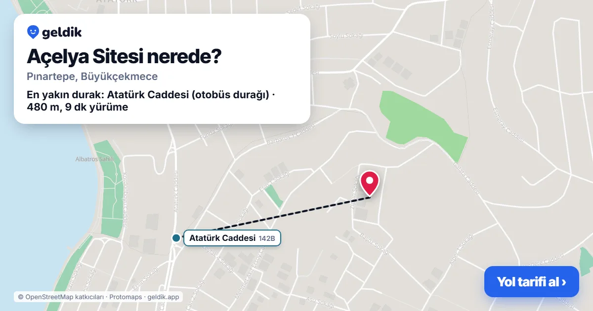 Açelya Sitesi nerede: haritada konumu ve en yakın duraklar, yürüme süreleriyle