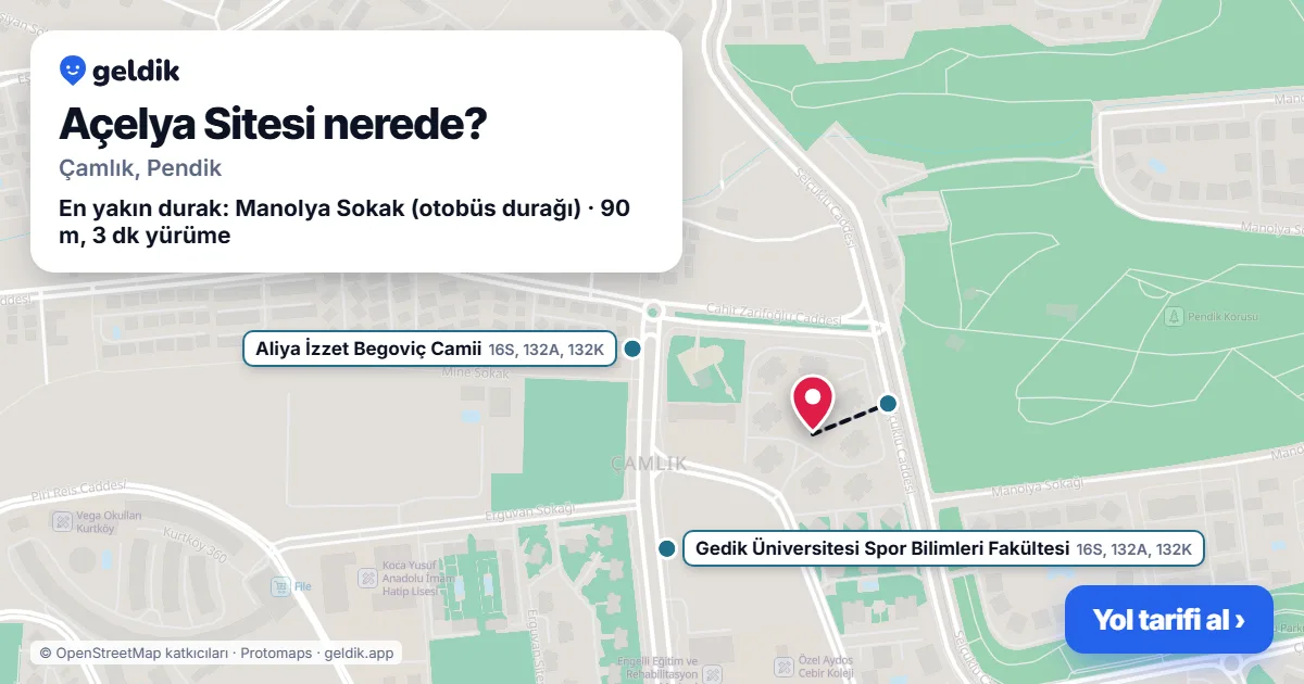 Açelya Sitesi nerede: haritada konumu ve en yakın duraklar, yürüme süreleriyle