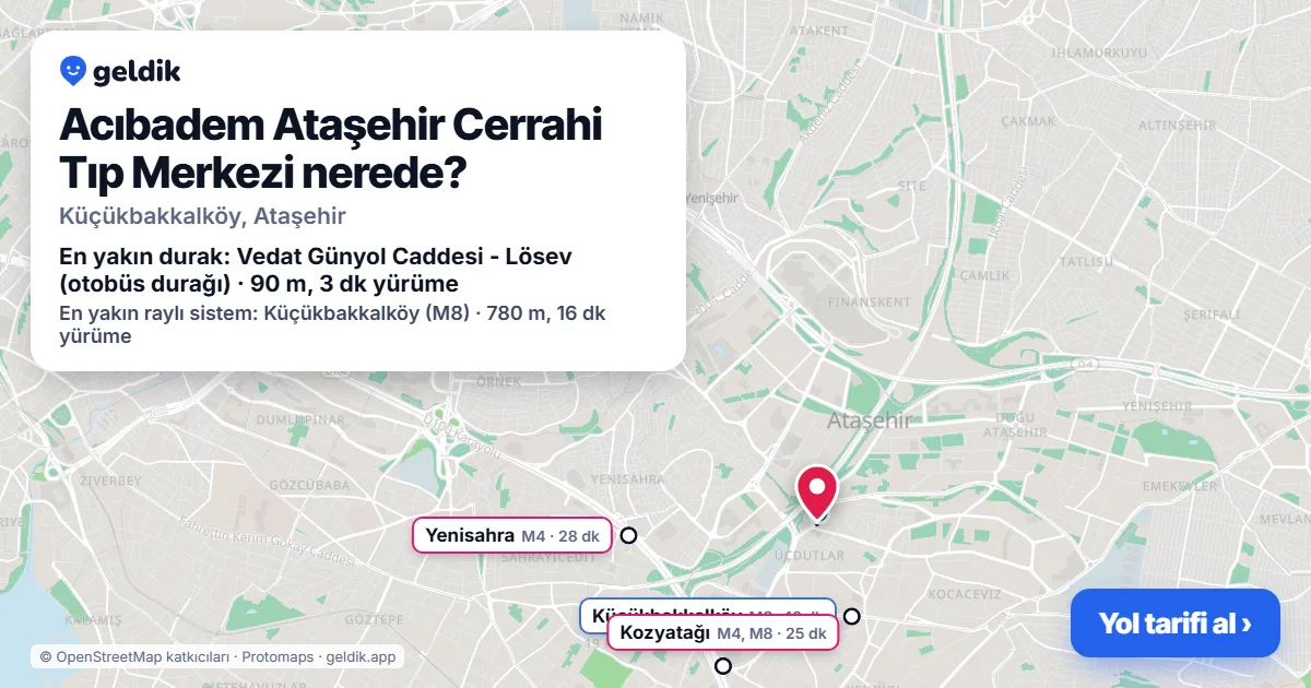 Acıbadem Ataşehir Cerrahi Tıp Merkezi nerede: haritada konumu ve en yakın duraklar, yürüme süreleriyle