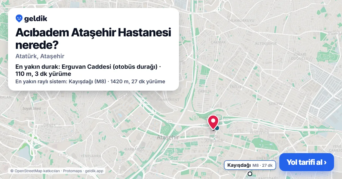 Acıbadem Ataşehir Hastanesi nerede: haritada konumu ve en yakın duraklar, yürüme süreleriyle