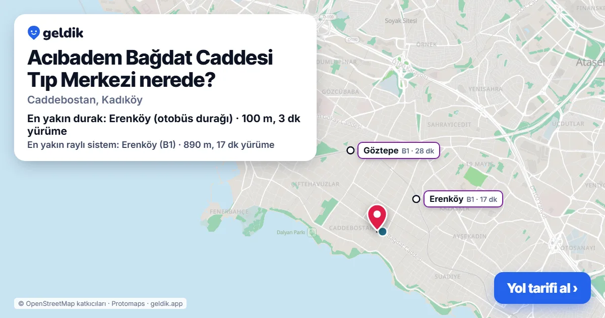 Acıbadem Bağdat Caddesi Tıp Merkezi nerede: haritada konumu ve en yakın duraklar, yürüme süreleriyle